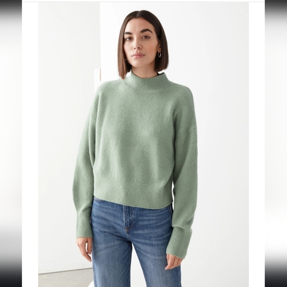 & Other Stories Wool Blend Green Mock Neck Sweater Size XS